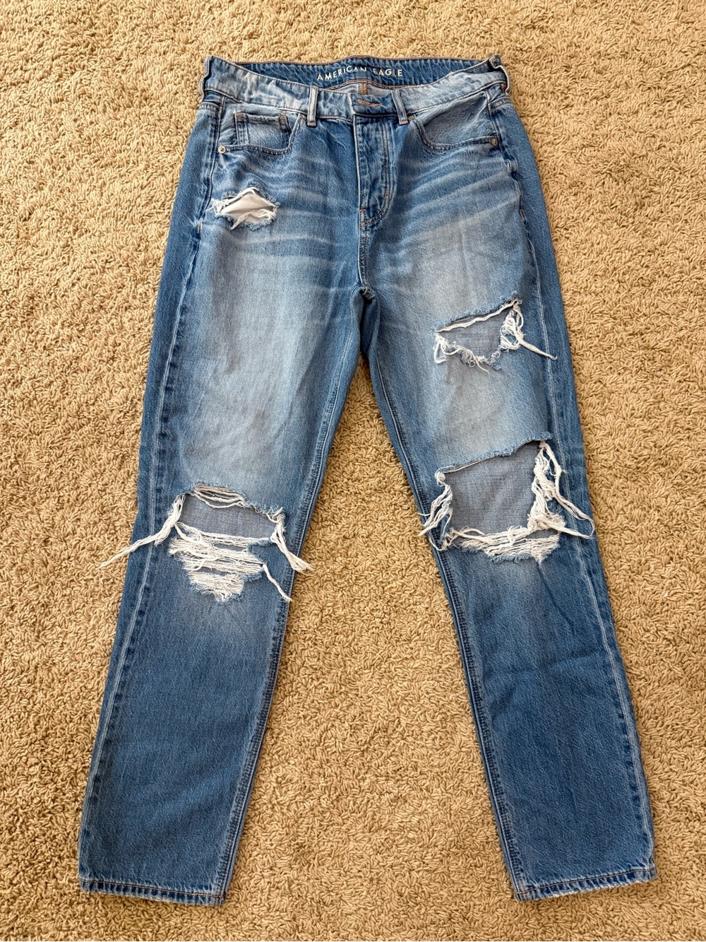 American Eagle Outfitters Distressed Boyfriend Jeans — Light Blue Wash